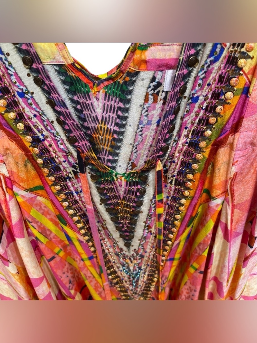 CAMILLA Silk Embellished V Neck Crystal Mini Dress Cover Up - Picture 5 of 6